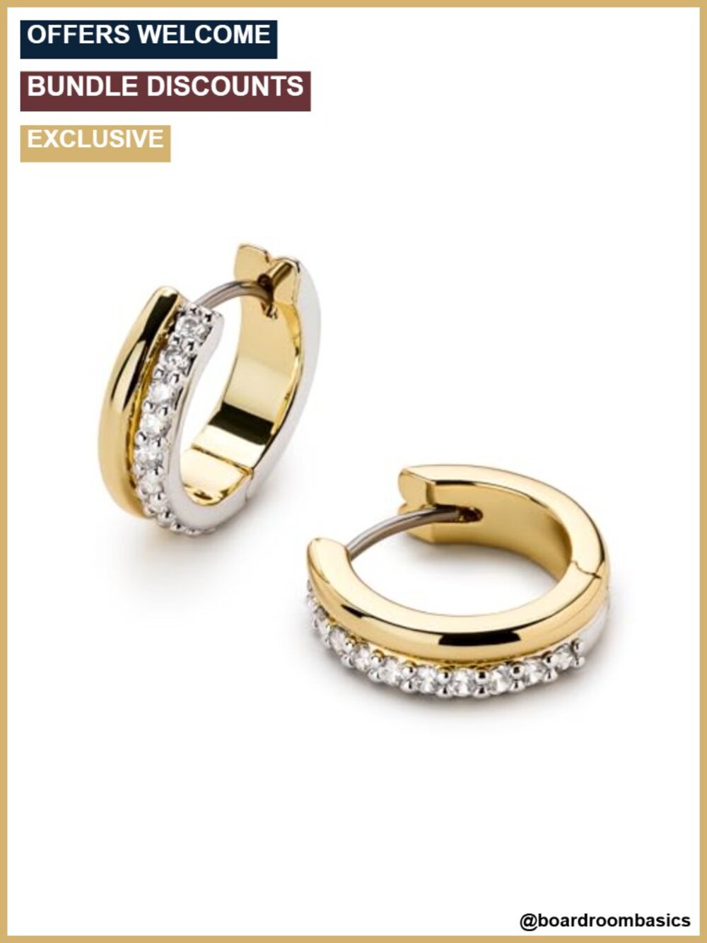 14k Gold Plated & Rhodium Plated Huggie Hoop Earrings Cubic Zirconia Pave